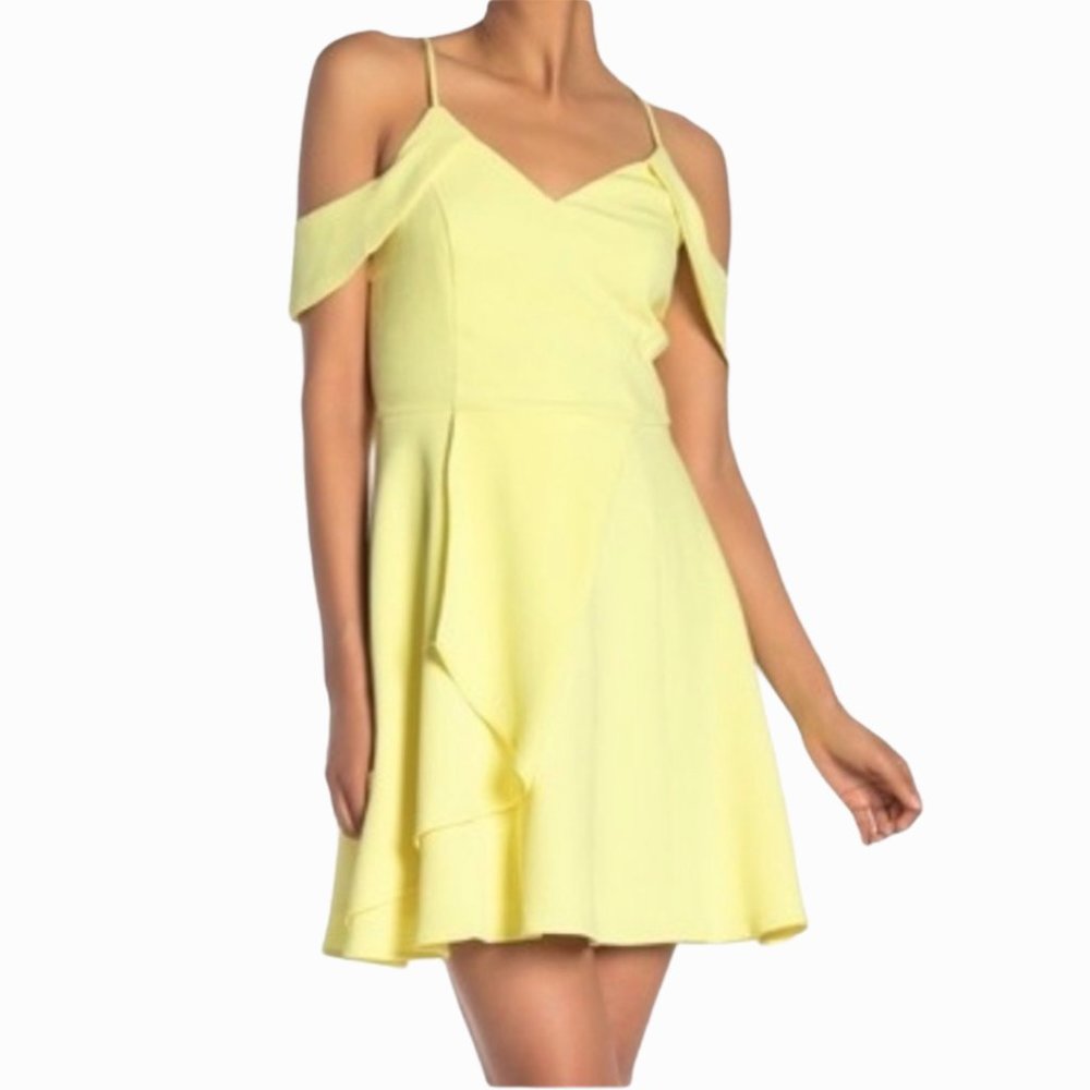 New Adelyn Rae Yvone Yellow Fit and Flare Cold Shoulder Dress Size S